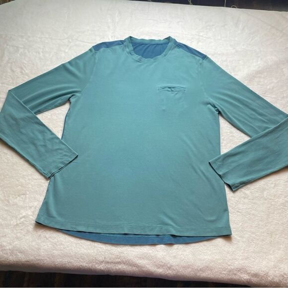Lululemon Mens Crew Neck Long Sleeve Green Tone One Pocket Shirt - Picture 1 of 8